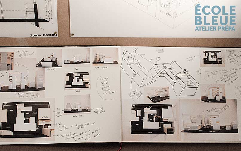 sélection de travaux d’étudiants en année préparatoire design architecture intérieure
